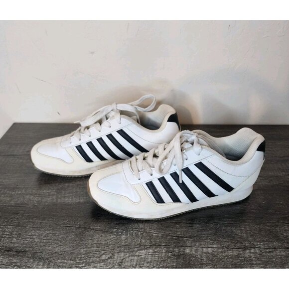 K-Swiss Classic Varsity Sneakers White with Black Stripes Youth Size 5.5 - Picture 1 of 9